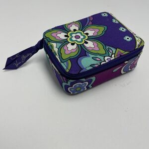 Vera Bradley Travel Pill Box Purple Turquoise Floral Paisley Zipper Small